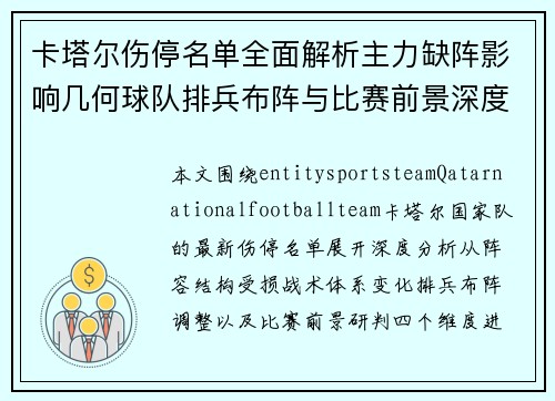 卡塔尔伤停名单全面解析主力缺阵影响几何球队排兵布阵与比赛前景深度观察 卡塔尔伤停名单全面解析主力缺阵影响几何球队排兵布阵与比赛前景深度观察